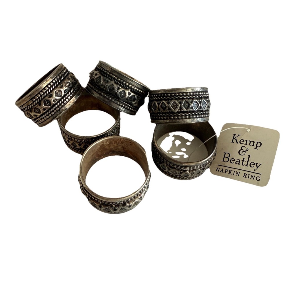 Set Of 6 Kemp & Beatley Inca Silver Tone Metal Napkin Rings Braid Design
